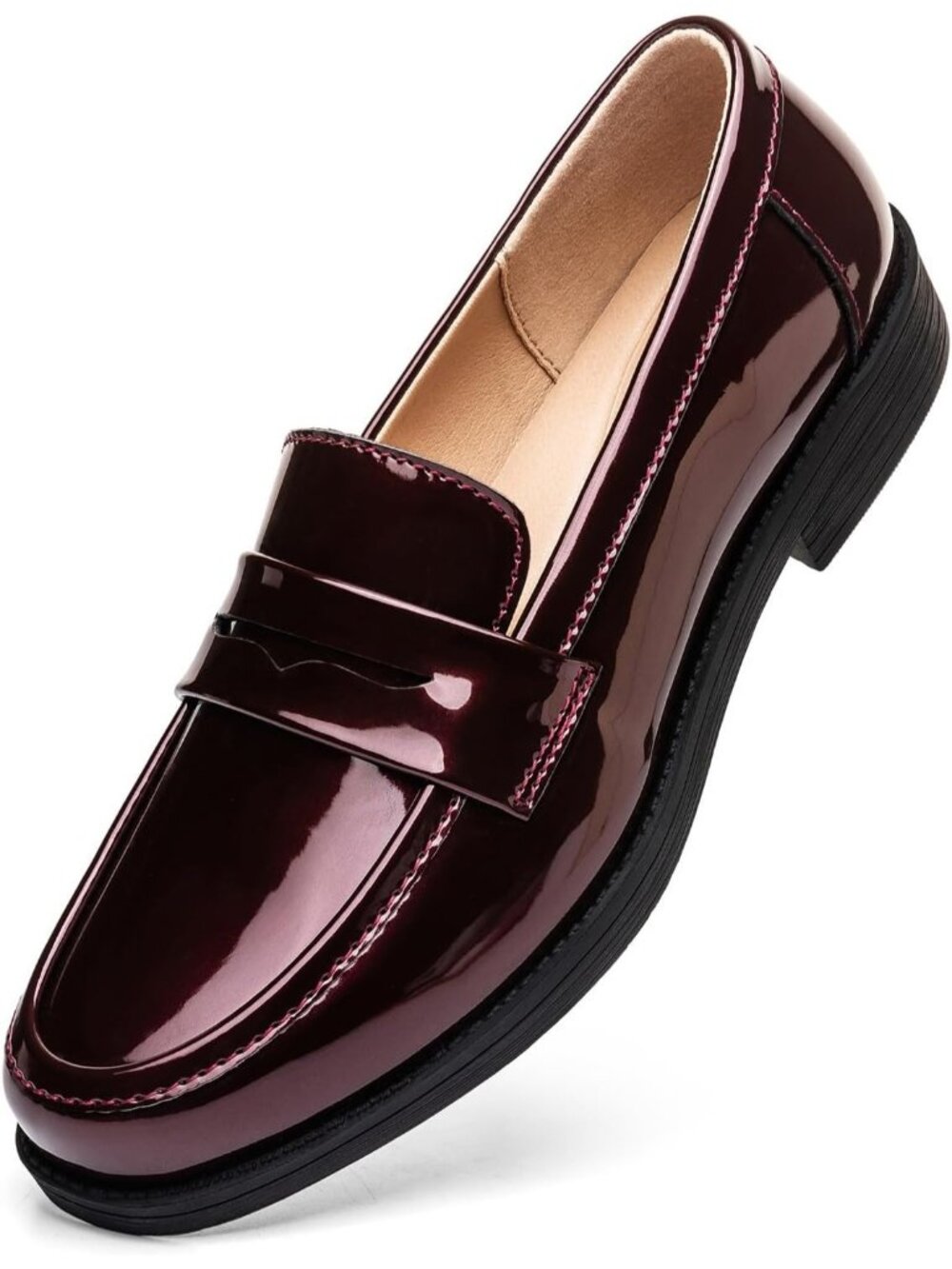 Women Patent Burgundy Comfortable Leather Penny Loafers Slip On Business Casual